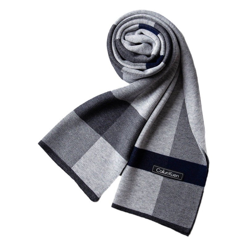 2026 New Men's Wool Scarf, Knitted Korean Style Trendy Versatile Warm Plaid Long Scarf, High-End Winter