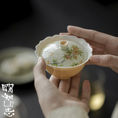 明知山志花口蓋碗手描き桂花文人器家庭用陶磁器はお茶を入れます。