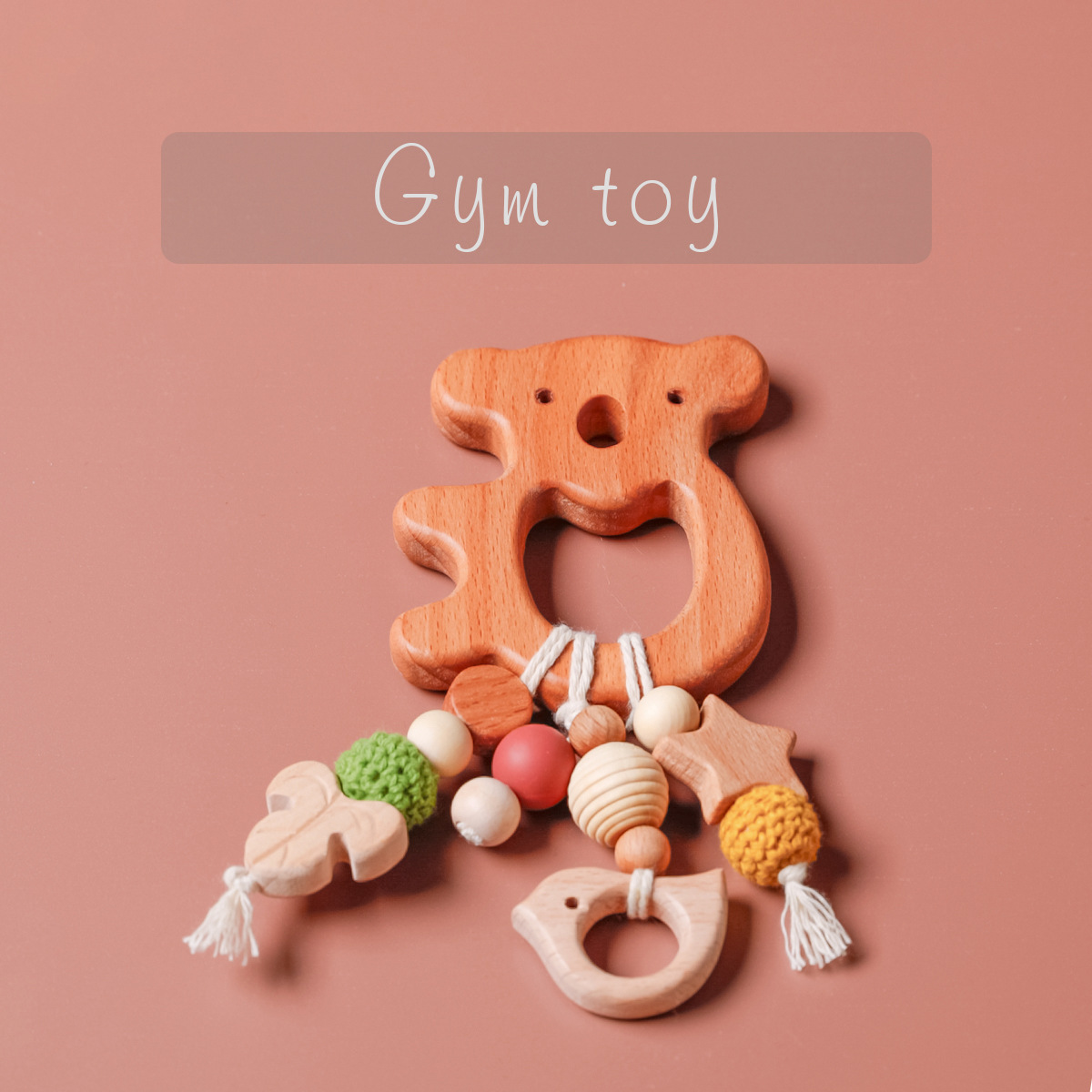 Cartoon Beech Wood Bracelet Animal Kidsren's Oral Period Beech Wood Teether Ornaments Teething Toy Necklace Anti-Bite Hand Pendant