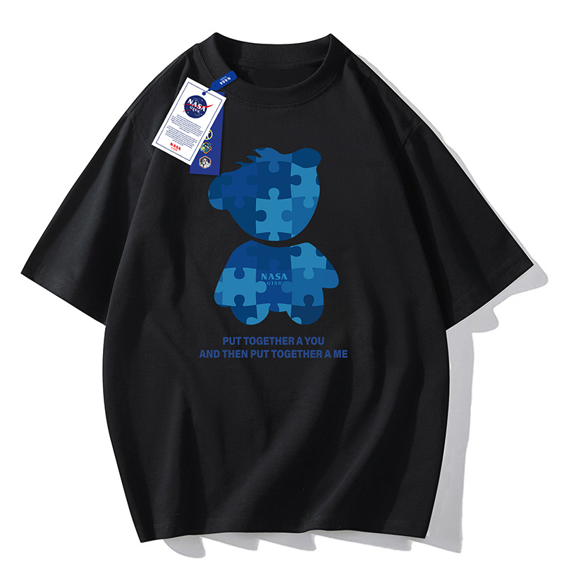 NASAGISS pesado nombre conjunto de los hombres de manga corta Camiseta de la pareja de las mujeres de la marca de moda de verano suelta media manga adolescentes