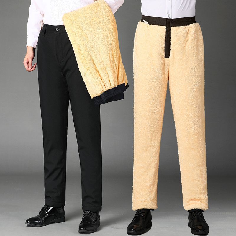 Dad's fleece casual pants, winter middle-aged and elderly men's warm pants, fleece-lined and thickened cotton pants, men's cold-proof long pants