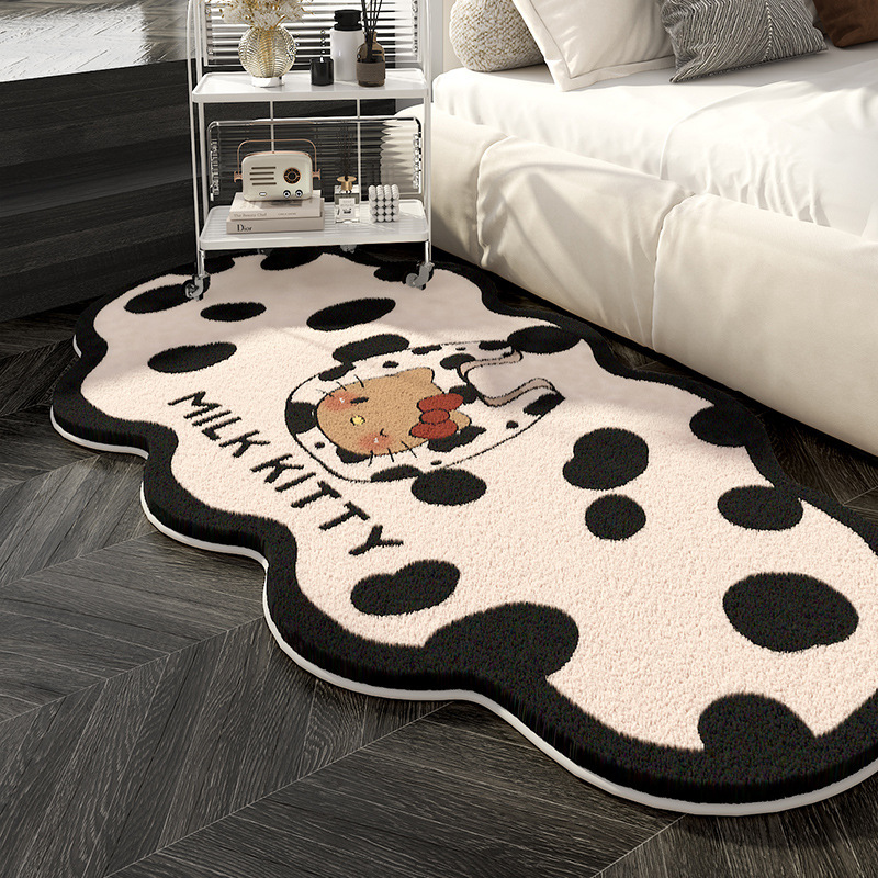 Cute Cartoon Cat Imitation Cashmere Floor Mat for Bedroom and Living Room, Non-Slip, Skin-Friendly, Cooling and Decorative Long Bedside Blanket in Stock