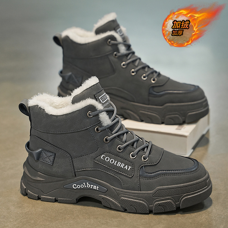 Winter Fleece-Lined Martin Boots For Men, Thickened Warm Cotton Shoes, High-Top Work Shoes, Non-Slip Ankle Boots, Men's_vogvips.com