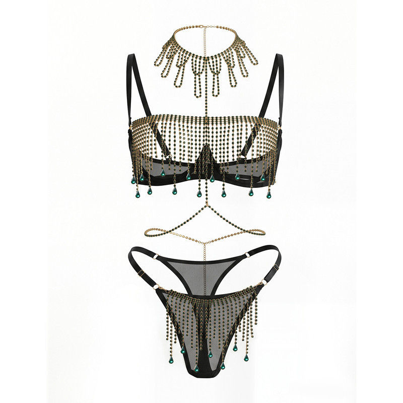 Dnika High-End Luxurious Sexy Lingerie Rhinestone Set, See-Through Rhinestone Strap Bra and Thong Three-Piece Set Dnika High-End Luxurious Sexy Lingerie Rhinestone Set, See-Through Rhinestone Strap Bra and Thong Three-Piece Set