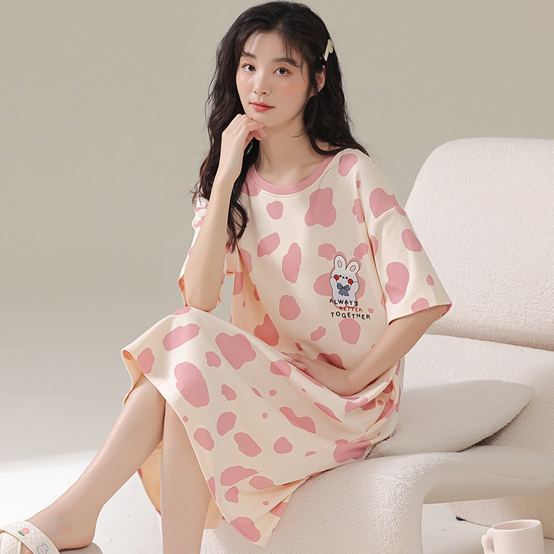 Nightgown for Women Summer 2025 New Style Mid-Length Student Korean Style Cute Short-Sleeved High-Looking Pajamas Home Wear Set