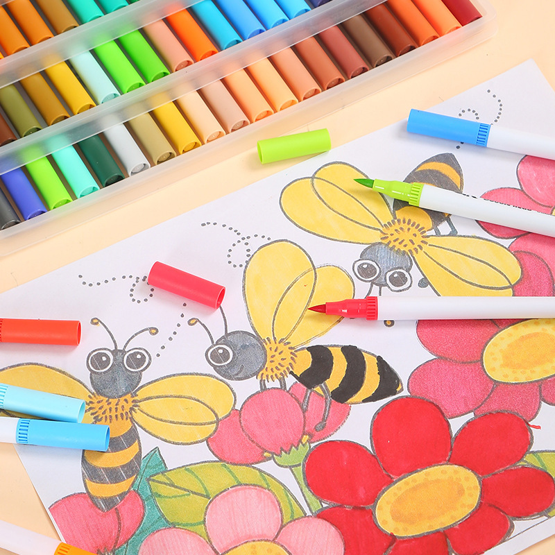 Pluma de acuarela de doble cabeza transfronteriza, pintura artística, línea de gancho, rotulador de color, juego de pinceles de cabeza suave de graffiti para niños respetuosos con el medio ambiente