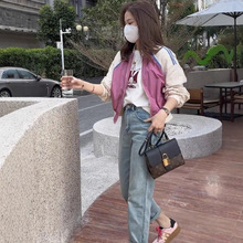 2025春季拼色立领短款棒球服外套女爆款小个子休闲运动服风夹克