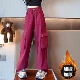 女童休闲裤秋冬季运动裤2024新款时髦女孩中大童工装裤加绒潮裤子