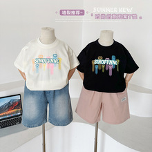 风之谷2024夏季新款童装儿童韩版爱心字母短袖男女童可爱印花T恤