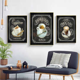 咖啡杯复古墙壁艺术帆布绘画北欧海报和版画客厅咖啡厅装饰墙图片