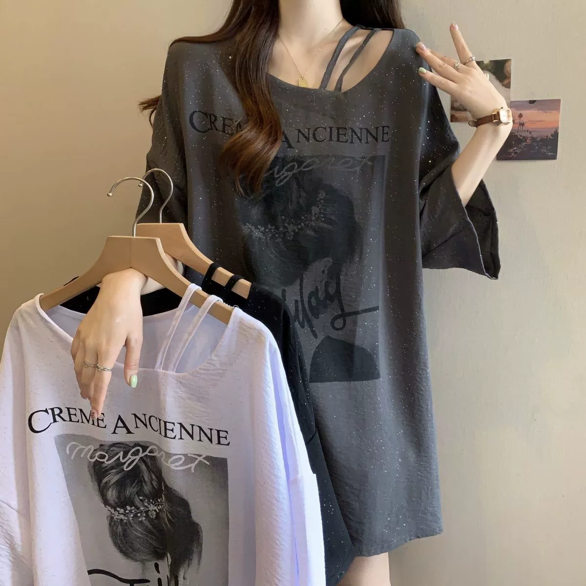 Футболка plus size средней длины оверсайз свободного кроя, летняя, 3 цвета M–4XL