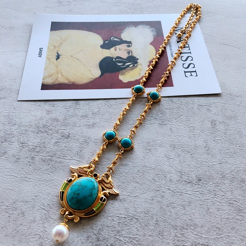 20g Weight Pendant Necklace Classification Wedding, Travel Occasion Alloy Material Flower Pattern Women'S Gender Plating Design Fashion Style Silver Color Fashion Geometric Turquoise Alloy Necklace Wholesale 2
