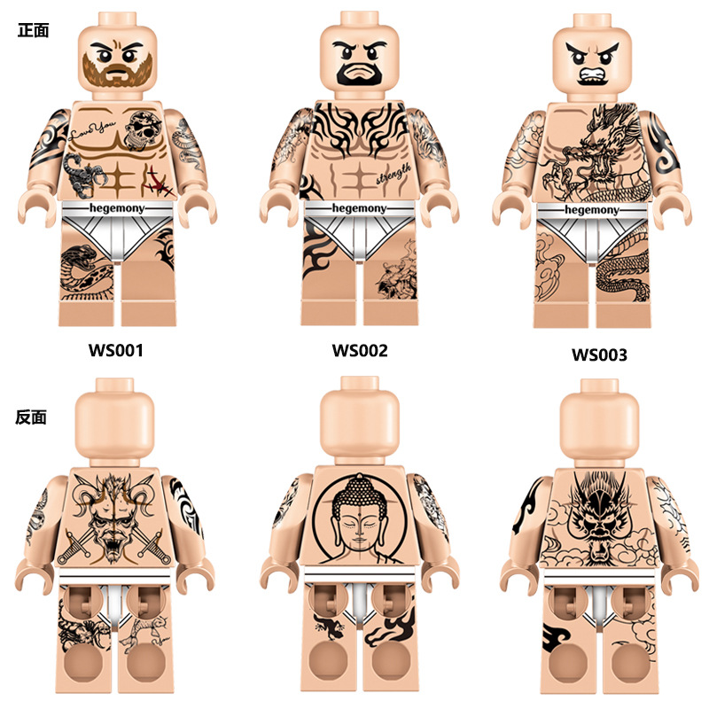 새로운 국경 대외 무역 클래식 오래된 꽃 조수 브랜드 조폭 문신 바디 패턴 조립 건물 블록 장난감 가방