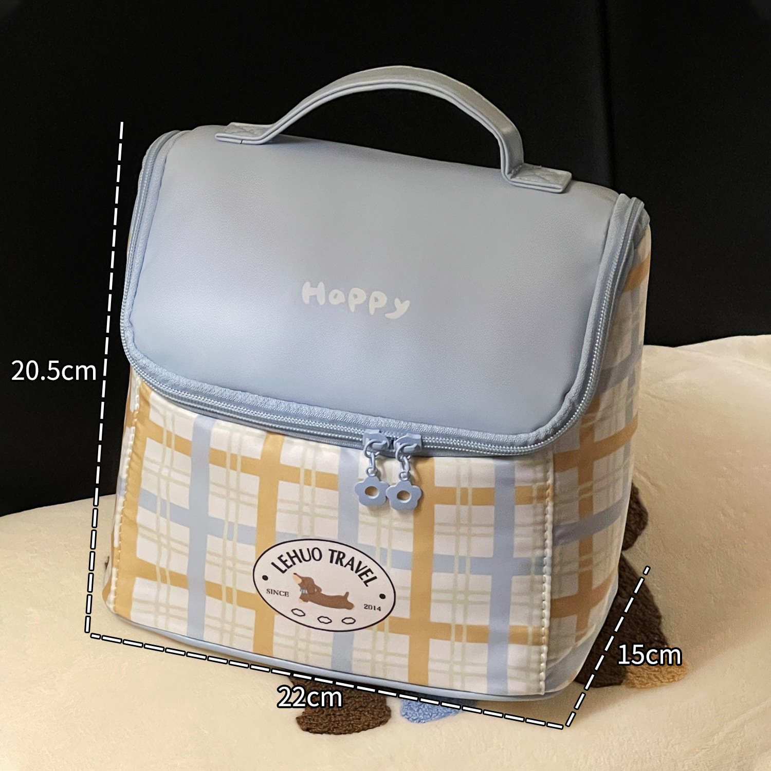 Bolsa de maquillaje azul Plaid