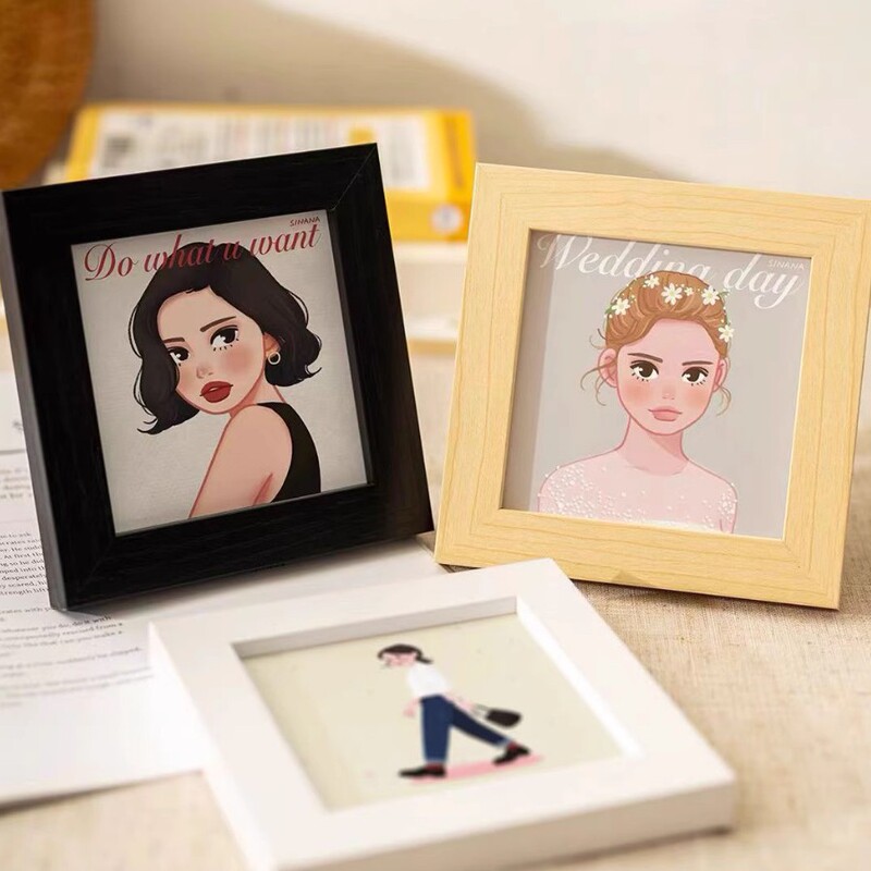 Small Square 4inch Ultra-Thin Photo Frame Table Creative Cartoon Photo Frame Wooden Mini Texture Picture Frame Decorative Frame Small Square 4inch Ultra-Thin Photo Frame Table Creative Cartoon Photo Frame Wooden Mini Texture Picture Frame Decorative Frame