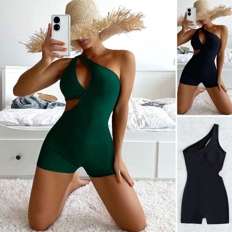 European and American One-Piece Swimsuit, Feminine One-Shoulder Hollow One-Piece Shorts, Slim-Fitting Amazon Foreign Trade Cross-Border Swimsuit for Women