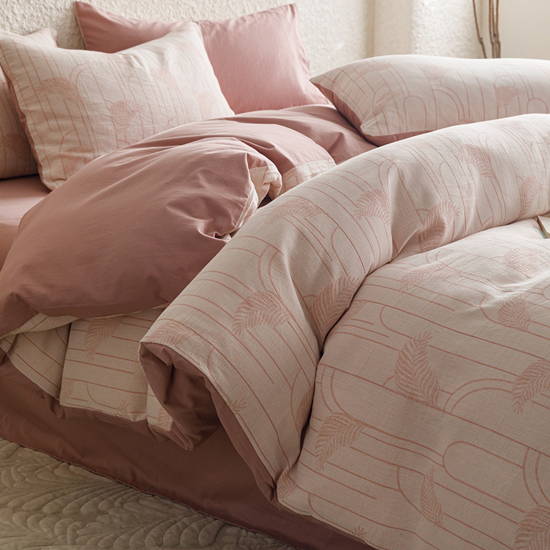 Summer Clase A Algodón lavado de algodón Juego de cuatro piezas Algodón puro Sensación simple de alta gama Funda de edredón Juego de tres piezas de ropa de cama