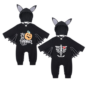 Halloween Children's Clothing Baby Hare 2025 New Baby Pumpkin Alphabet jumpsuit Bat-shaped Kids Climbing Suit