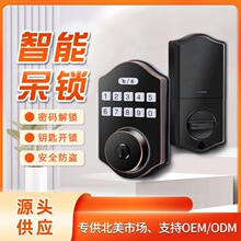 跨境专供呆锁涂鸦智能门家用门锁房门室内木门指纹锁蓝牙锁密码锁