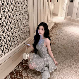 Qiauuuu雾灰清矜 定染雾兰*盘带绣 甜美花朵蓬蓬公主风连衣裙女