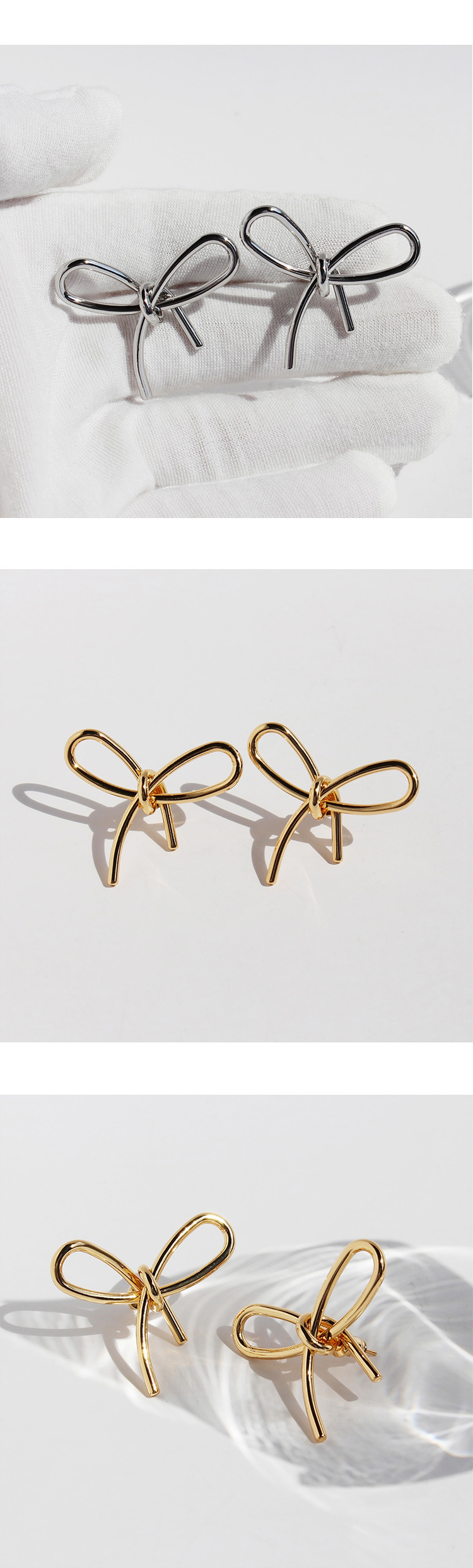 1 Paire Sucré Noeud D'Arc Placage Laiton Plaqué Or 18K Boucles D'Oreilles display picture 2