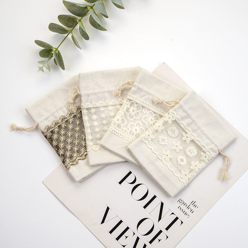 驱蚊香薰空袋子蕾丝拼接帆布袋棉布束口袋薰衣袋子香料束口小袋