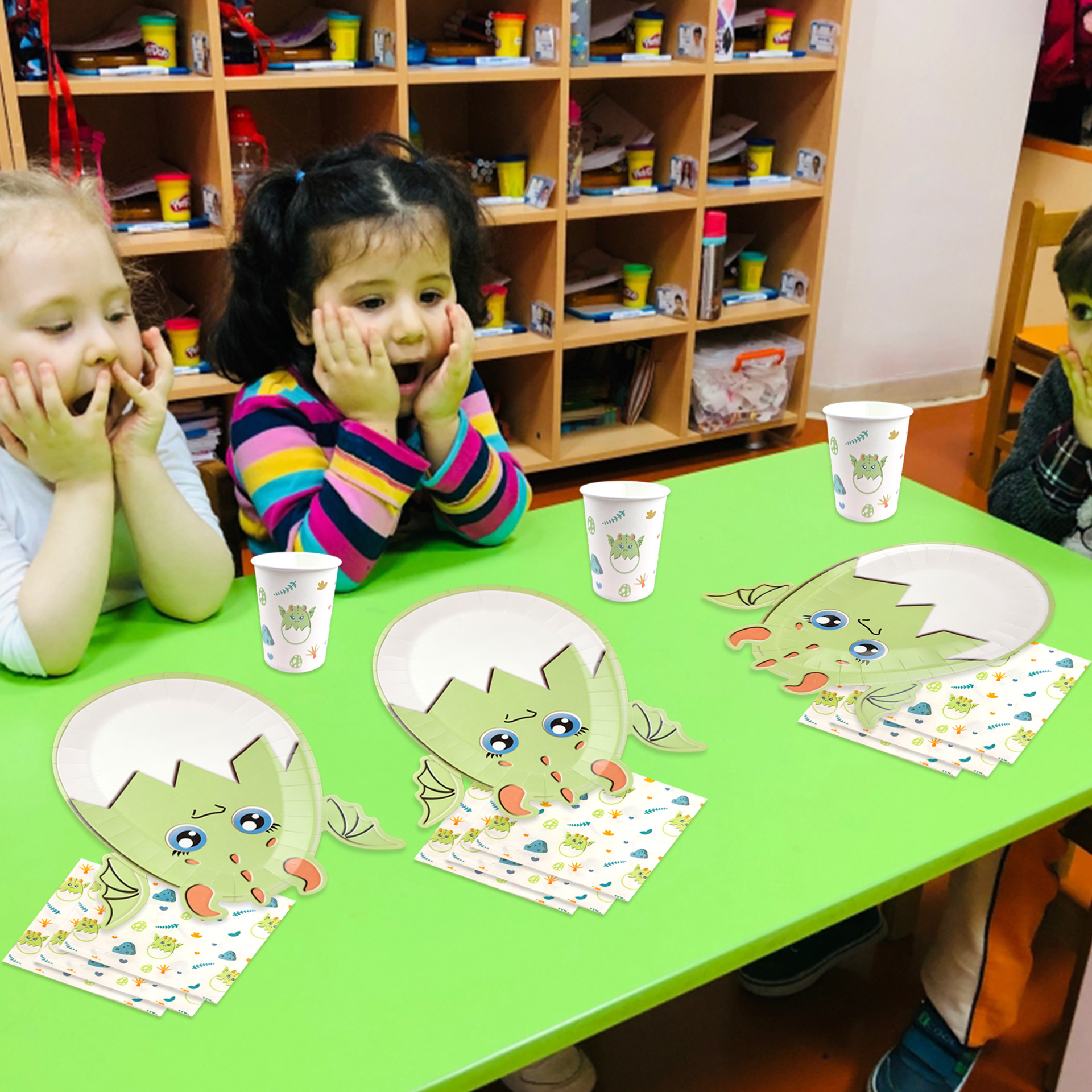 Dinosaur-Themed Disposable Party Tableware Set - Eco-Friendly Paper Plates, Cups & Napkins For Kids Birthday & Themed Events_voghion.com