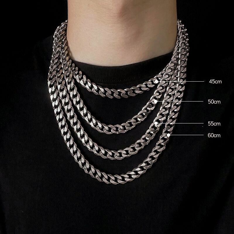 Ins European and American hiphop Cuba necklace couple hiphop men and women fashionable street simple versatile titanium steel clavicle chain thick