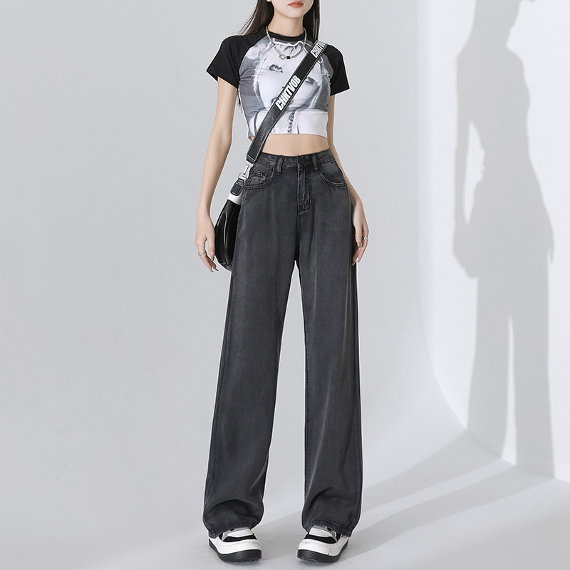 稚橘#夏季薄款100%天丝阔腿牛仔裤女宽松显瘦透气松弛百搭拖地裤