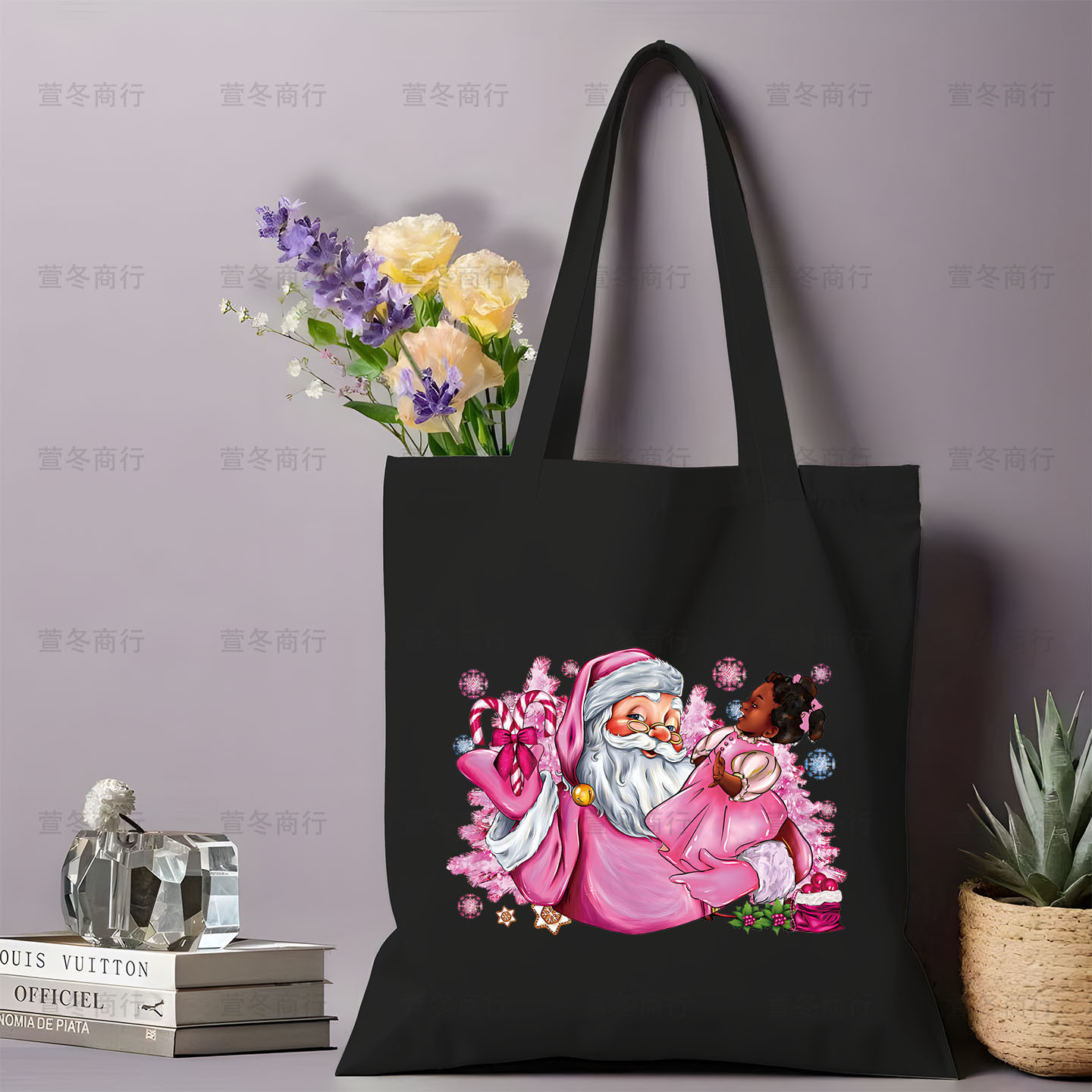 Bolsa de lona de Santa Claus de dibujos animados estudiantes bolsas de lona de mano de Navidad bolsas de hombro de gran capacidad ventas calientes transfronterizas