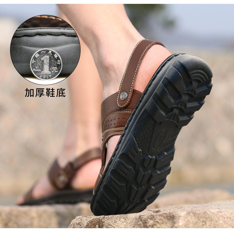 Dép sandal nam da bò lớp đầu hở ngón đế dày thoáng khí size lớn — 10135 màu đen, 10888 Màu nâu, 10888 màu đen, 12129 Màu nâu chi tiết 4