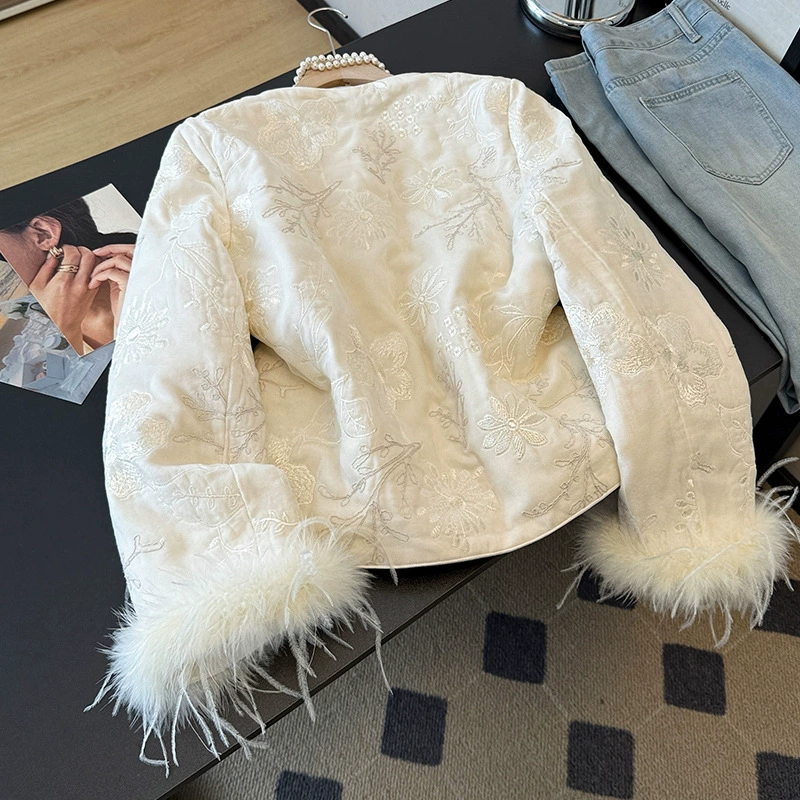 Winter quilted keep warm long-sleeve, jacket, Chinese style, round collar