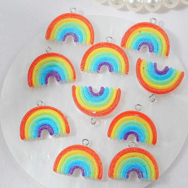 10 Pieces Simple Style Rainbow Alloy Resin Epoxy Pendant Jewelry Accessories display picture 8