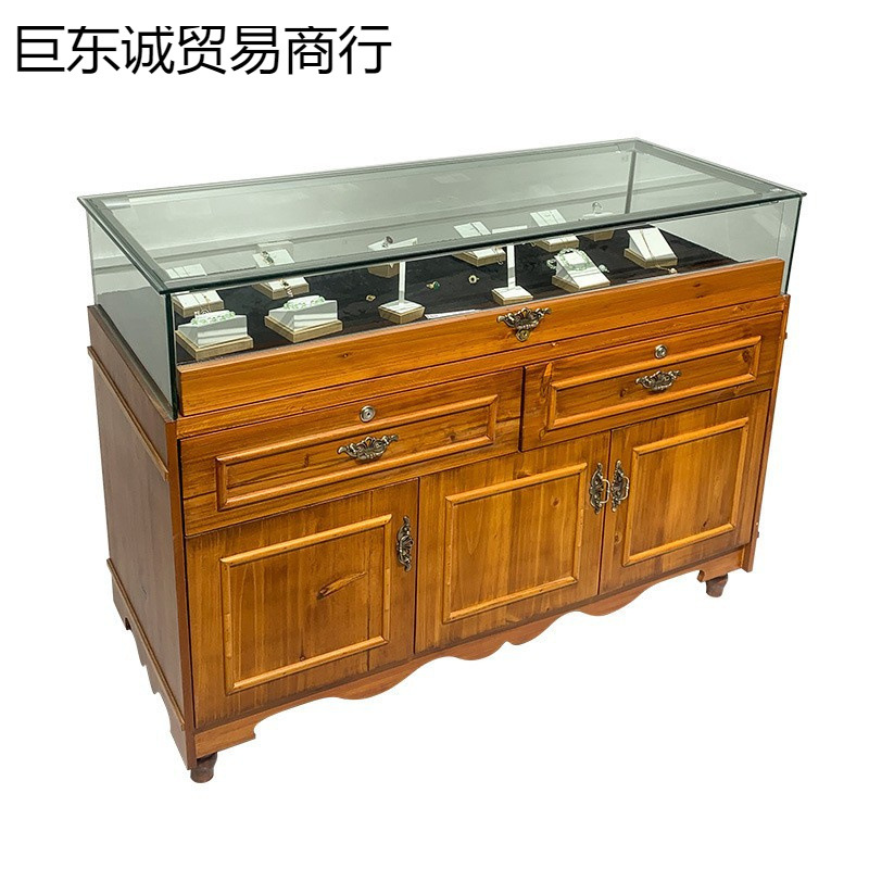 实木珠宝展示柜复古玻璃展柜饰品翡翠首饰陈列柜蜜蜡玉器柜台