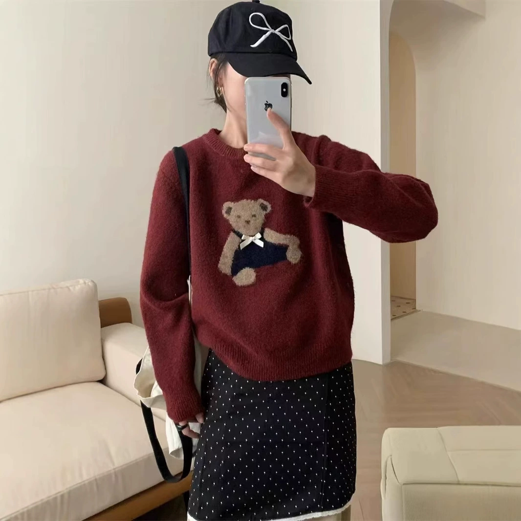 Осенний и зимний новый корейский с круглым вырезом