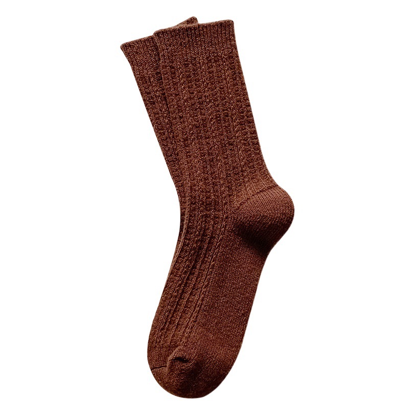 Patrón de cáñamo de otoño e invierno de cachemira de las mujeres calcetines de pelo de las mujeres de media pantorrilla de lana de color sólido grueso calcetines Mori calcetines