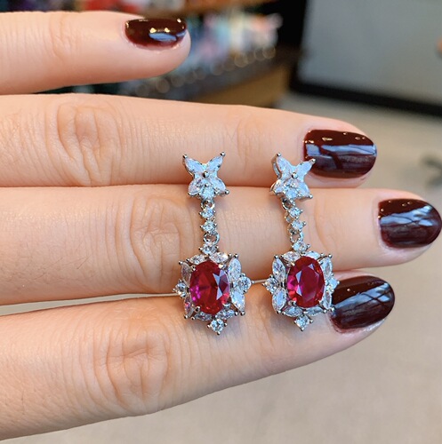 Zhuang Shengsheng Jewelry European and American Colorful Gemstone Simulation Red Ruby Earrings Pendant Ring Fresh Small Jewelry Set Wholesale 