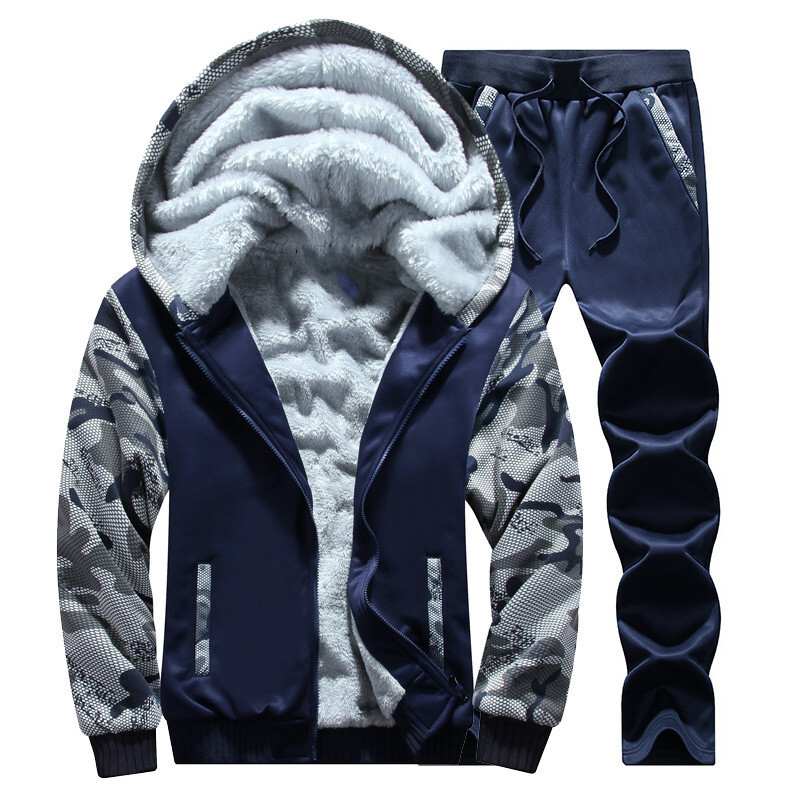 Transfronterizos de tamaño europeo un juego de camisa de terciopelo para hombres otoño y invierno grueso chaqueta con capuchón marca inchao juego deportivo cálido