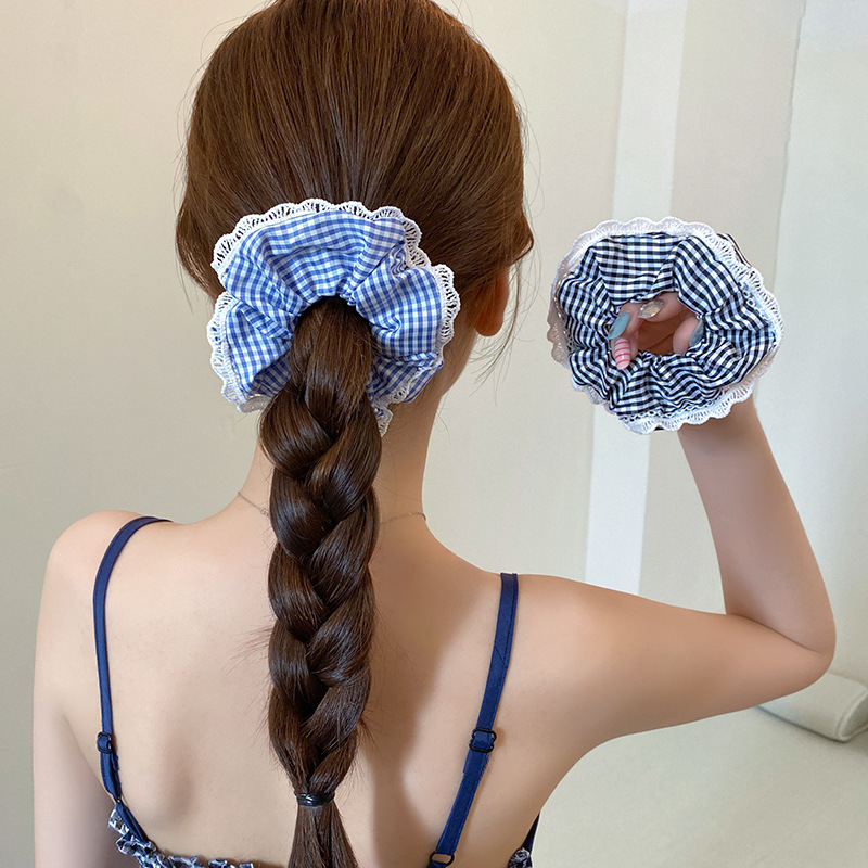 Atmosfera coreana de encaje cuadrado anillo de cabello de intestino grande adornos de cabello cuadrado coreano cuerda de cabello de ballet de cola de caballo
