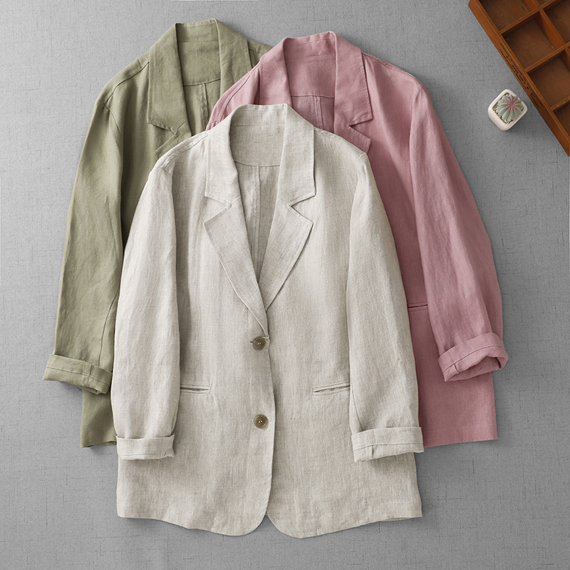 French Retro Cotton and Linen Sun-Protective Lightweight Blazer for Women 2025 New Style Loose-Fitting Top