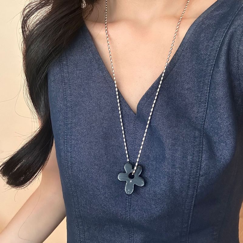 天然石斑点虎眼石花朵吊坠项链女锁骨链简约小众长款可调节毛衣链|undefined