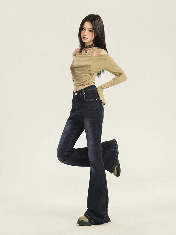 V腰设计感微喇叭牛仔裤女2025年秋季新款辣妹低腰修身显瘦喇叭裤|undefined