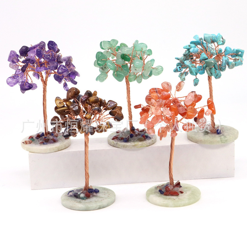 Natural Agate Crystal Money Tree Home Desktop Ornaments Lucky Tree Good Luck Amethyst Pink Crystal Money Tree Gift