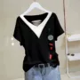 字母v领修身女短袖t恤