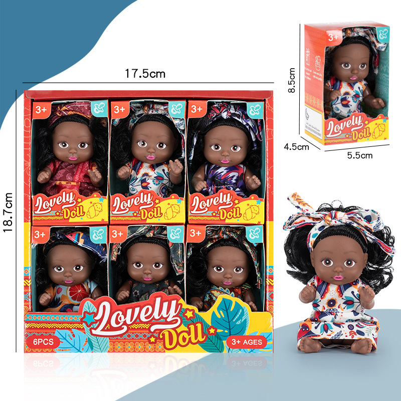 3.5 inch 11cm Black Rebirth Doll Simulation Baby African Black Doll Girl Princess Gift Box Cross Border