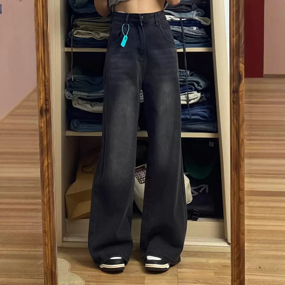 裤子女大码胖mm小个子直筒加绒牛仔裤2025年新款秋冬款显瘦阔腿裤