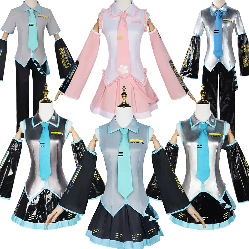 Костюм косплея Hatsune-style Vocaloid — топ + юбка + рукава + галстук + парик, размеры XS–43