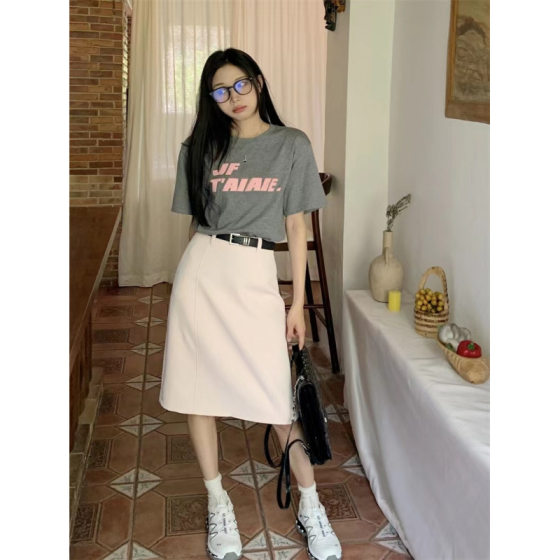 Fat M Pink Elegant Suit Skirt Women's Summer High Waist Hip Covering Skirt Slimming A- Character Straight High-Level Skirt