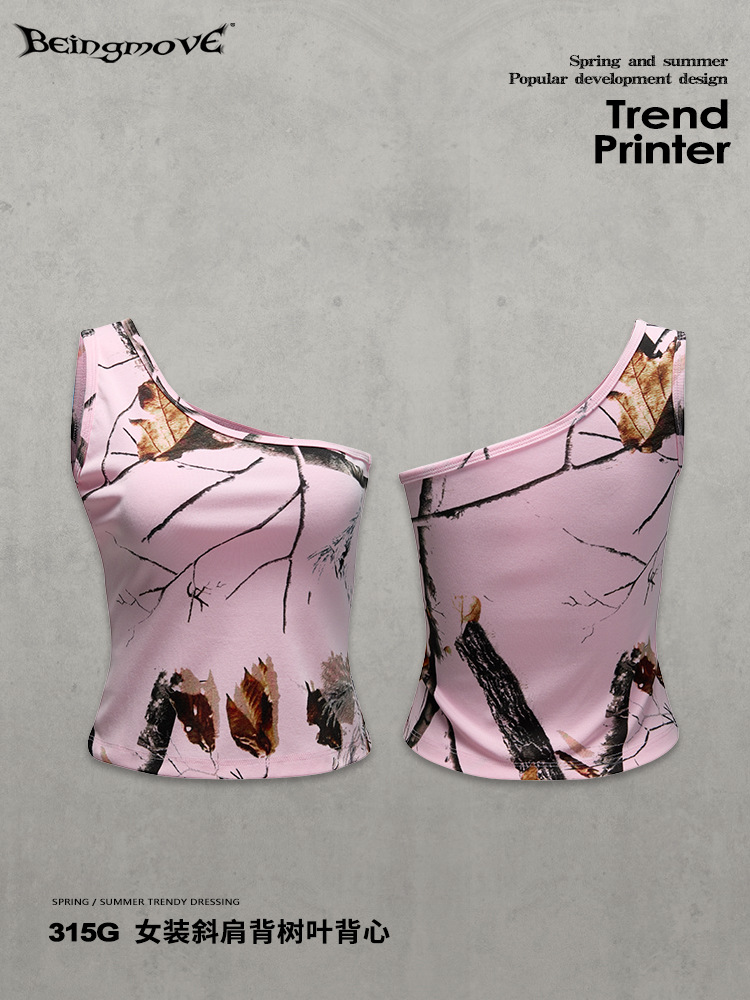 Calle secada| Verano europeo y americano hot chick I-shaped sexy camuflaje chaleco de hombro de hombro inclinado cinturón de moda mujer