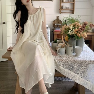 French Gentle and Lazy Holiday Style Loose Suspender Dress Women's Summer 2024 Design Mid-Length Skirt